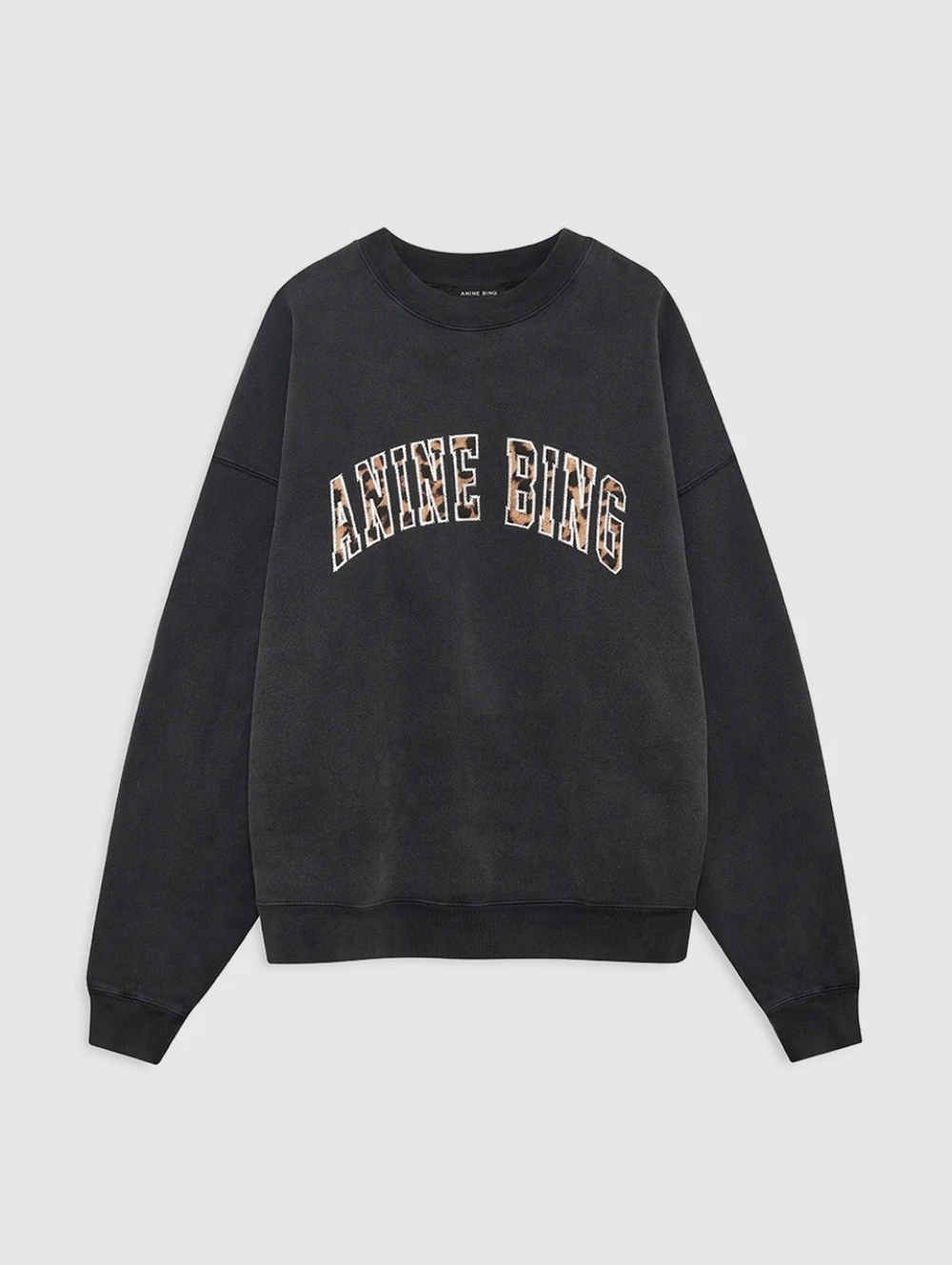 EUC Anine Bing Miles Leopard Sweatshirt  Washed Black Size L